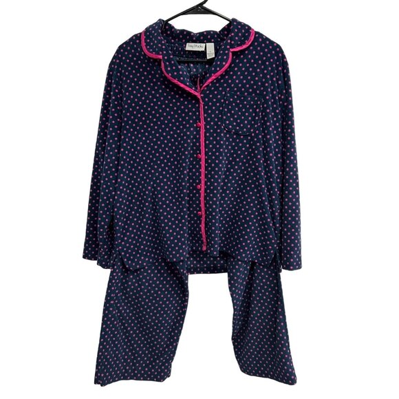 Bay Studio Womens Polka Dot Pajama Set L Polyester Navy Pink - Picture 1 of 11